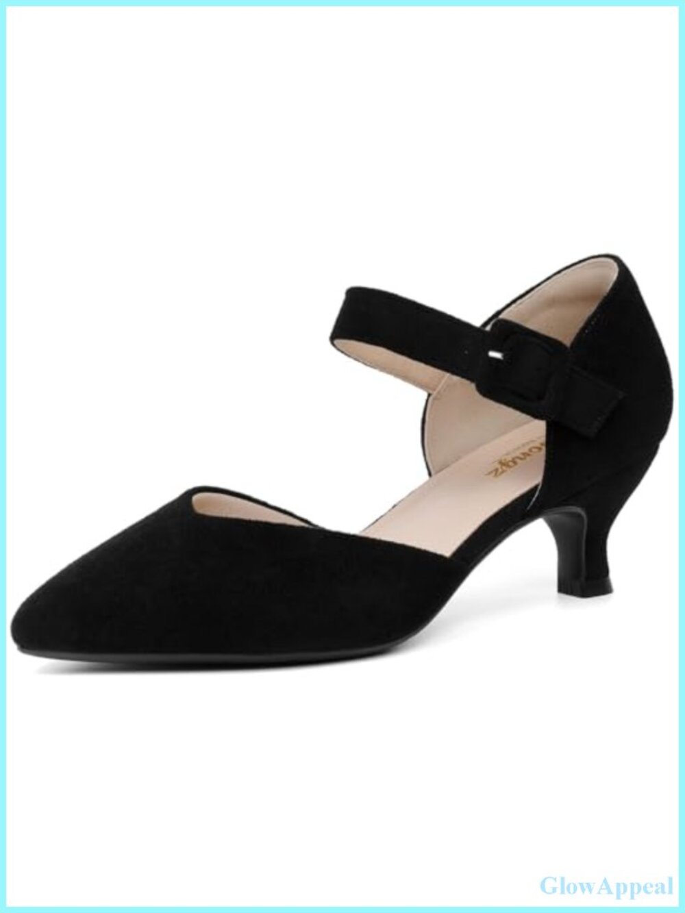Comfortable Kitten Heels Pointed Toe Ankle Strap Buckle Pumps